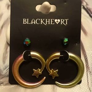New Iridescent Moon & Stars Faux Tunnel Earrings